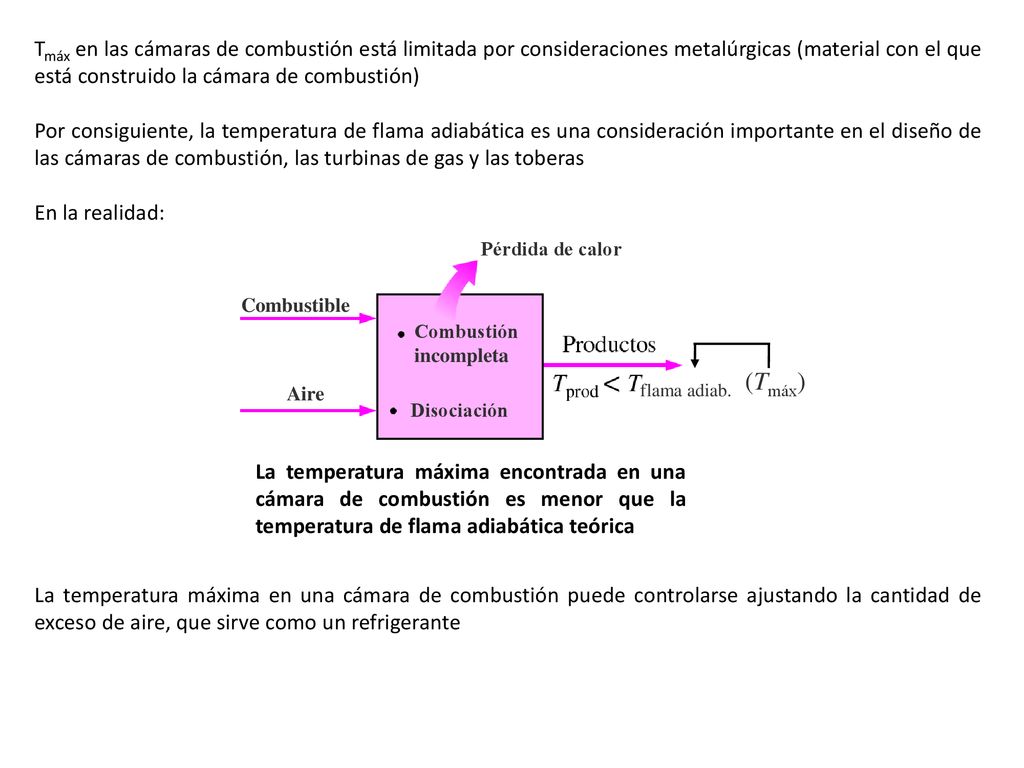 Tmáx en las cámaras de combustión está limitada por consideraciones metalúrgicas (material con el que está construido la cámara de combustión)