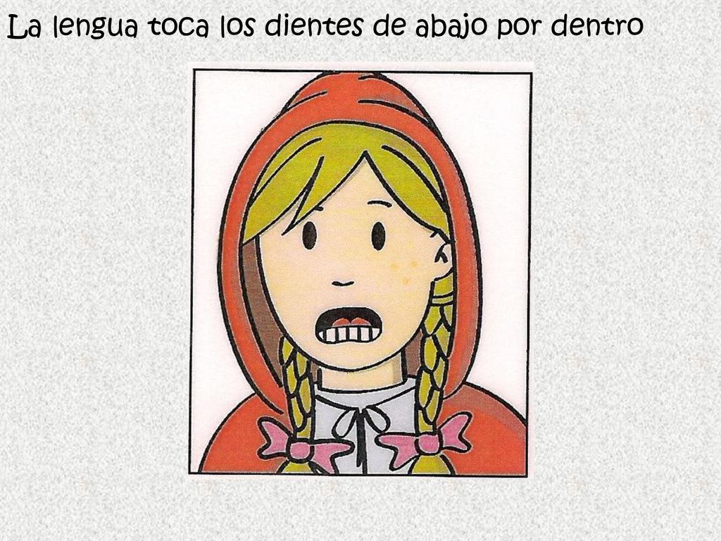 La lengua toca los dientes de abajo por dentro