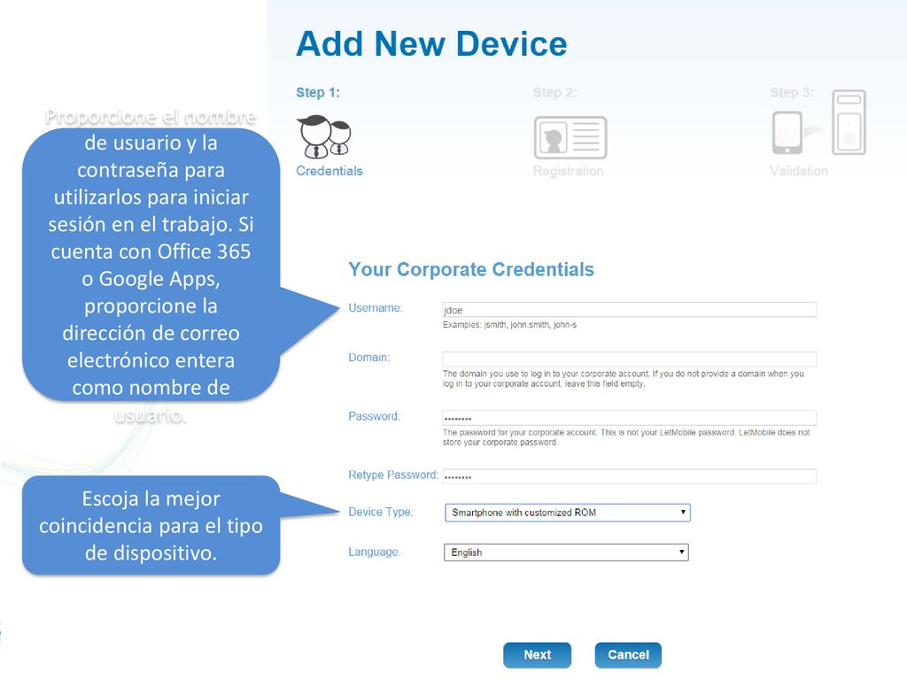 Escoja la mejor coincidencia para el tipo de dispositivo.