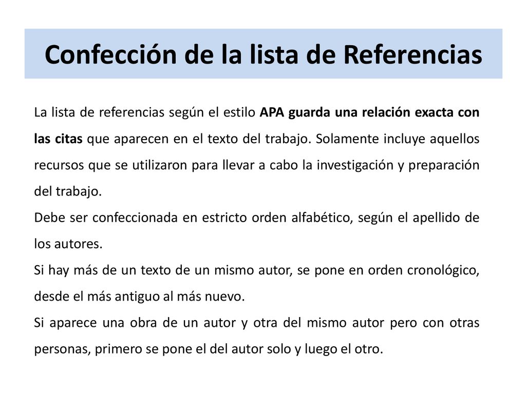 Confección de la lista de Referencias