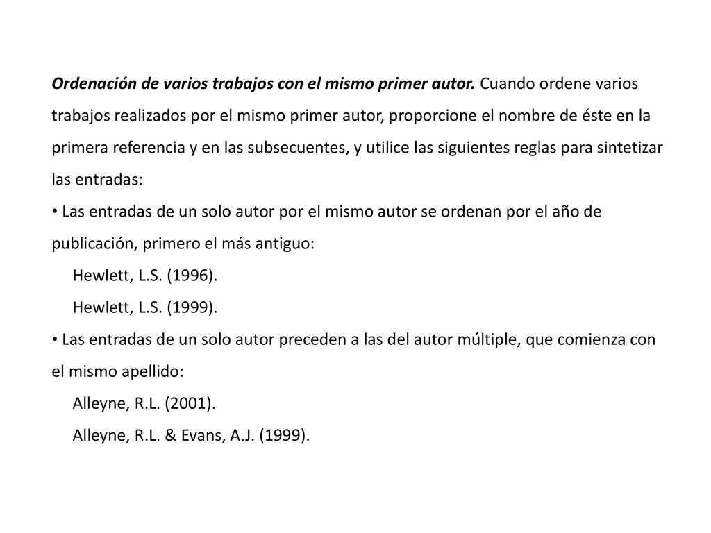 Ordenación de varios trabajos con el mismo primer autor