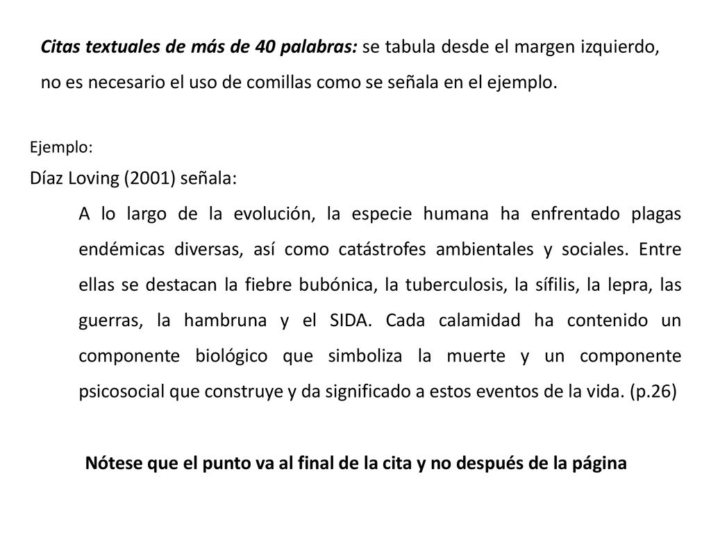 Nótese que el punto va al final de la cita y no después de la página