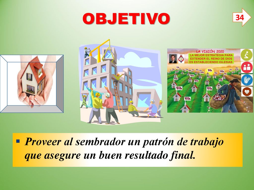 34 OBJETIVO Proveer al sembrador un patrón de trabajo que asegure un buen resultado final.