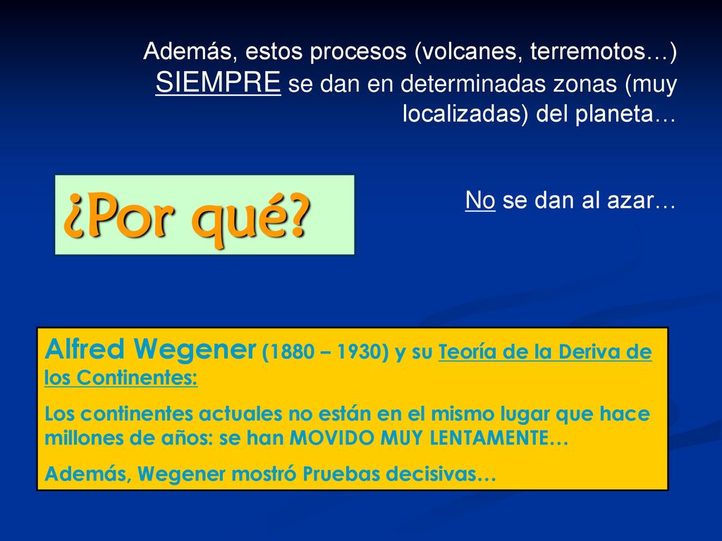 Además, estos procesos (volcanes, terremotos…) SIEMPRE se dan en determinadas zonas (muy localizadas) del planeta…