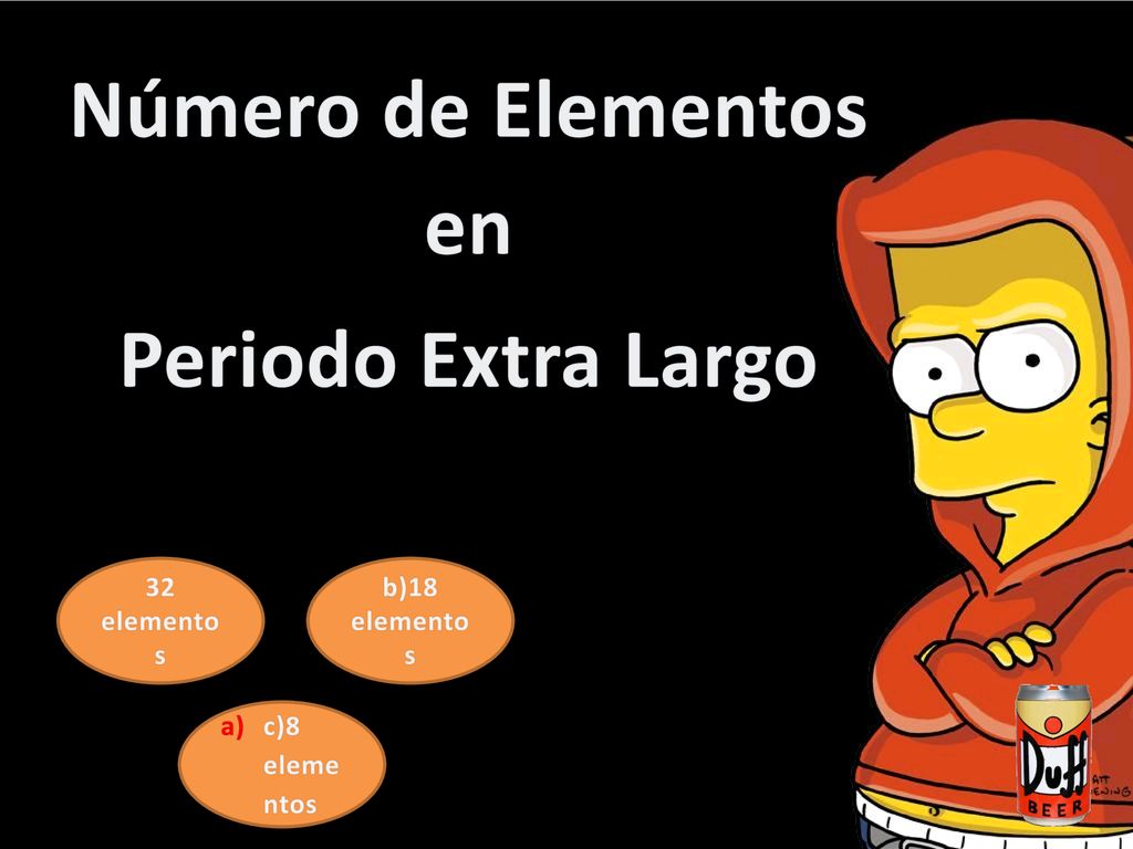 Número de Elementos en Periodo Extra Largo 32 elementos b)18 elementos