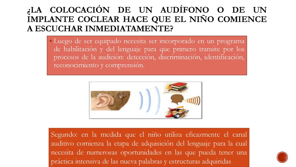 ¿LA COLOCACIÓN DE UN AUDÍFONO O DE UN IMPLANTE COCLEAR HACE QUE EL NIÑO COMIENCE A ESCUCHAR INMEDIATAMENTE
