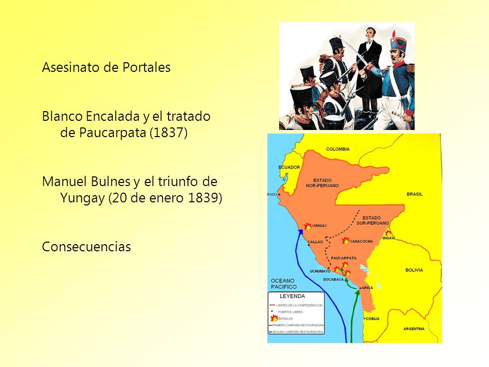 Asesinato de Portales Blanco Encalada y el tratado de Paucarpata (1837) Manuel Bulnes y el triunfo de Yungay (20 de enero 1839)