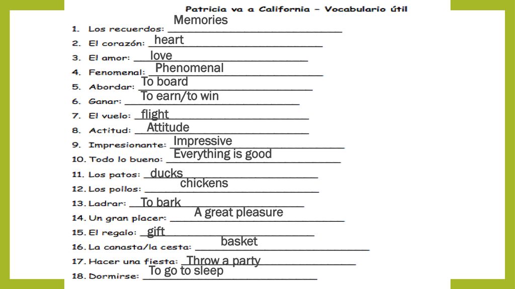 Memories heart. love. Phenomenal. To board. To earn/to win. flight. Attitude. Impressive. Everything is good.