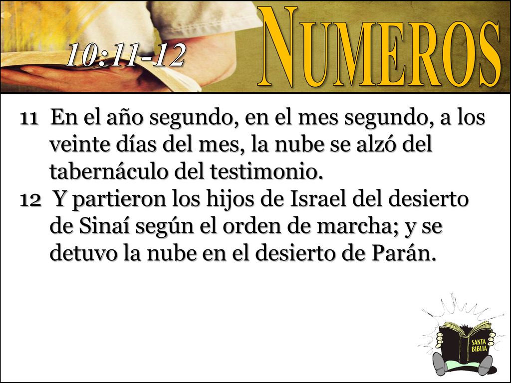 Numeros 10: En el año segundo, en el mes segundo, a los veinte días del mes, la nube se alzó del tabernáculo del testimonio.