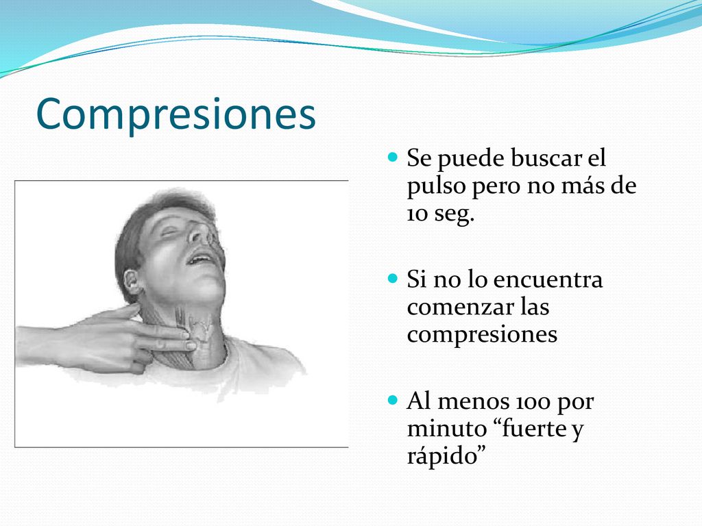 Compresiones Se puede buscar el pulso pero no más de 10 seg.