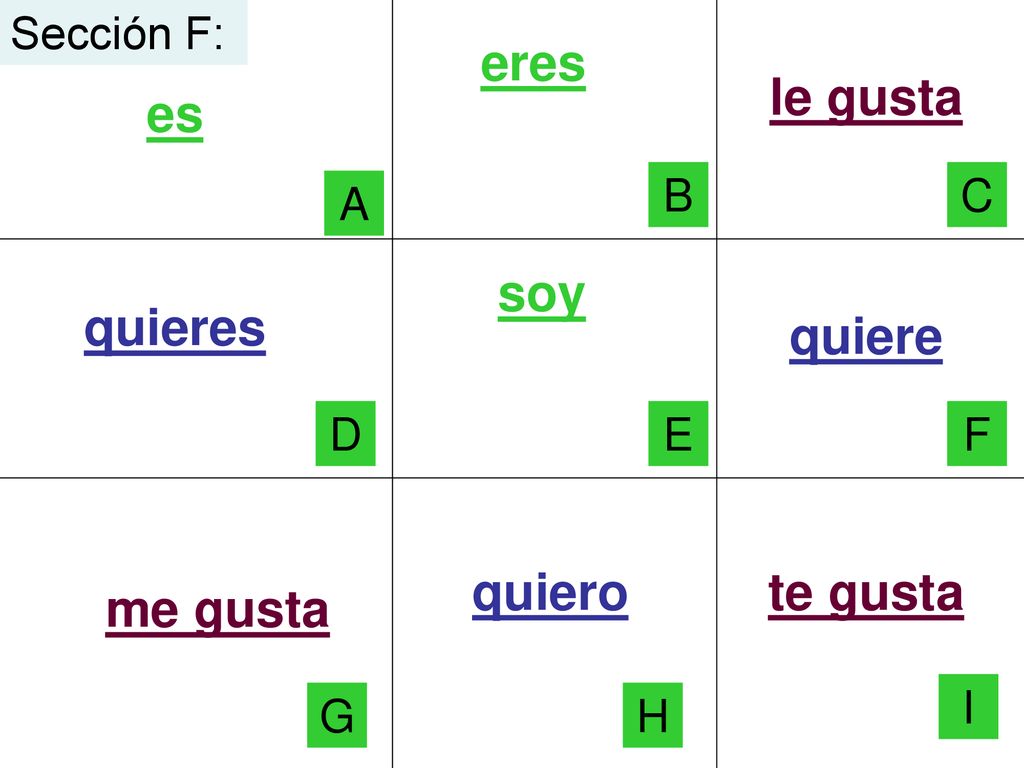 eres le gusta es soy quieres quiere quiero te gusta me gusta