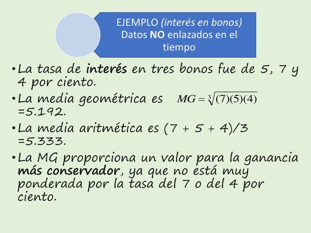 EJEMPLO (interés en bonos) Datos NO enlazados en el tiempo