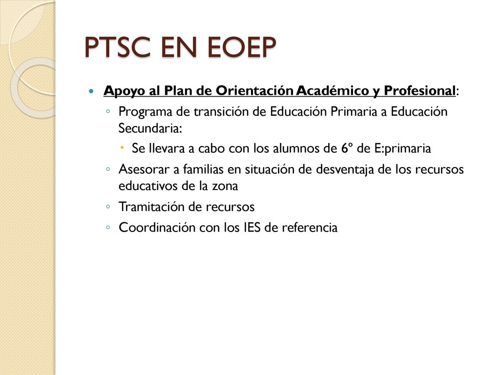 PTSC EN EOEP Apoyo al Plan de Orientación Académico y Profesional: