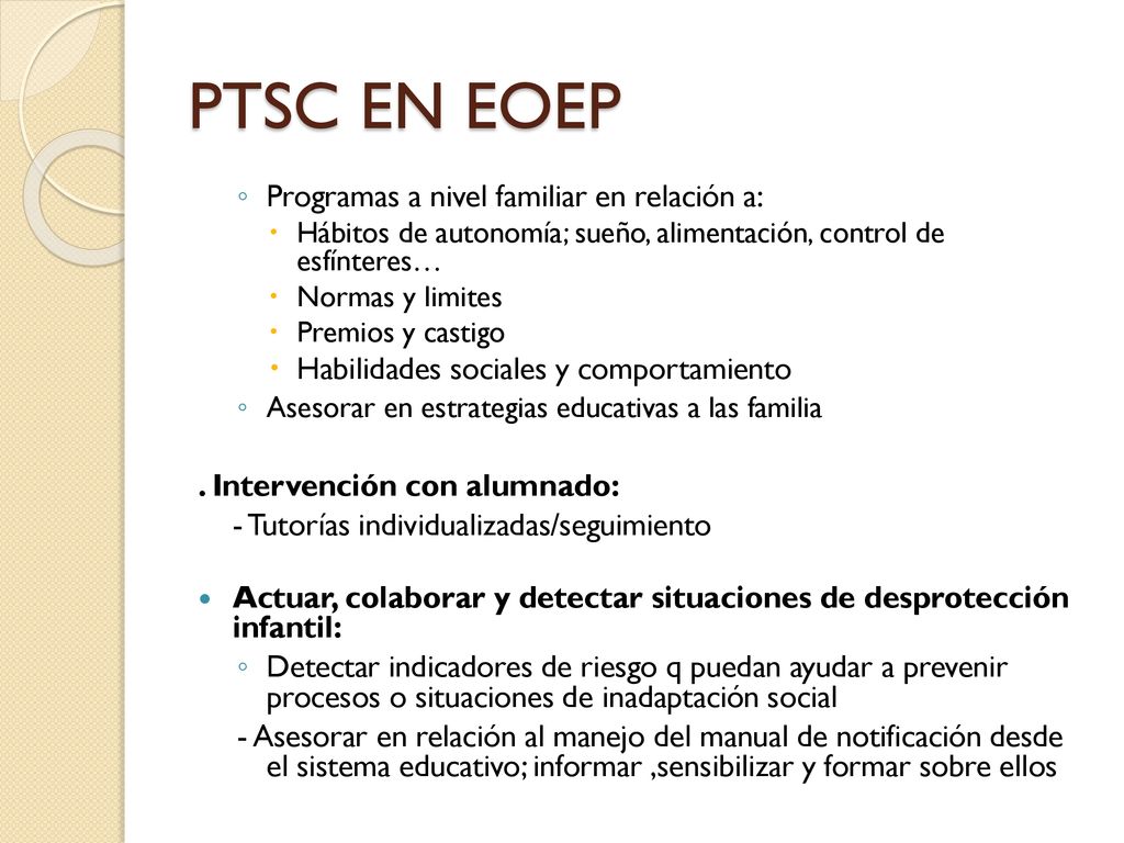 PTSC EN EOEP Programas a nivel familiar en relación a: