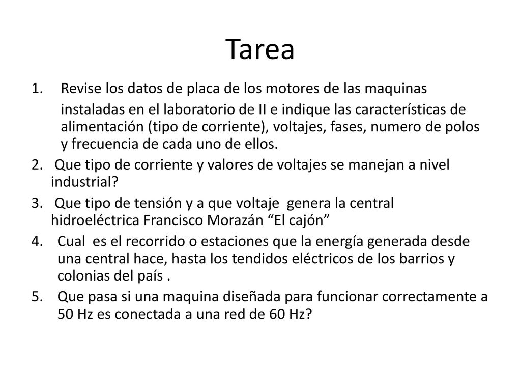 Tarea Revise los datos de placa de los motores de las maquinas