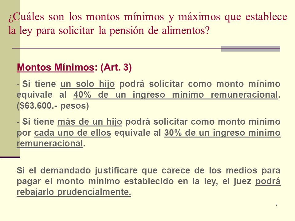 ¿Cuáles son los montos mínimos y máximos que establece la ley para solicitar la pensión de alimentos