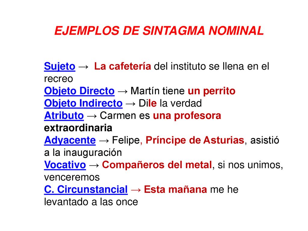EJEMPLOS DE SINTAGMA NOMINAL