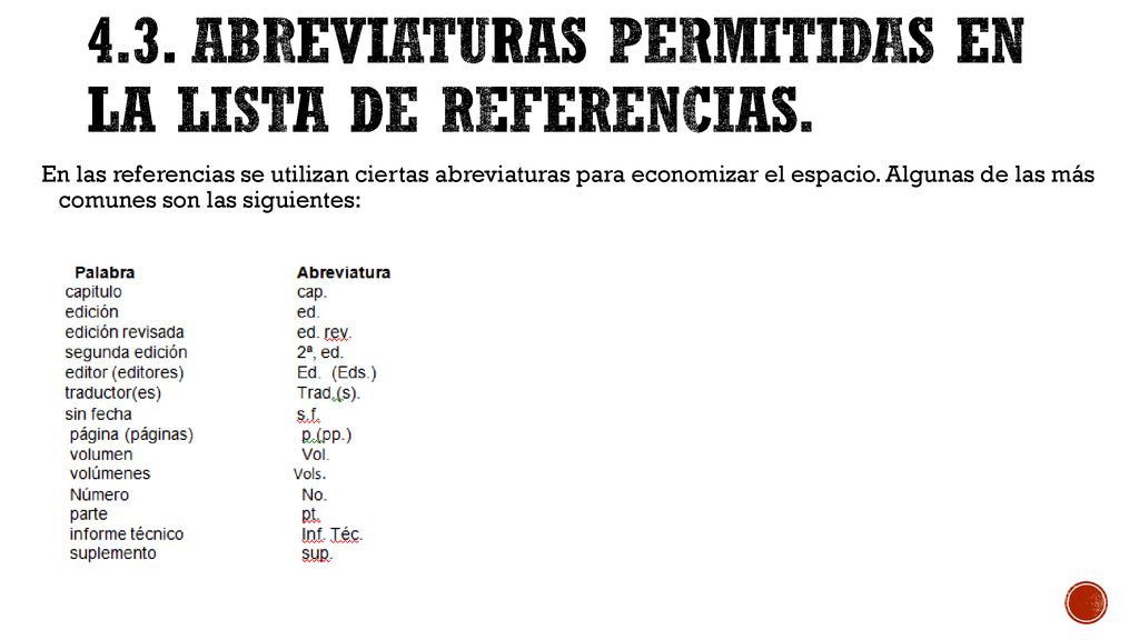 4.3. ABREVIATURAS PERMITIDAS EN LA LISTA DE REFERENCIAS.