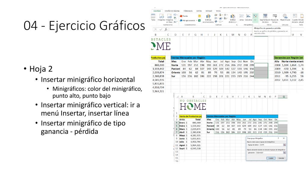 04 - Ejercicio Gráficos Hoja 2 Insertar minigráfico horizontal