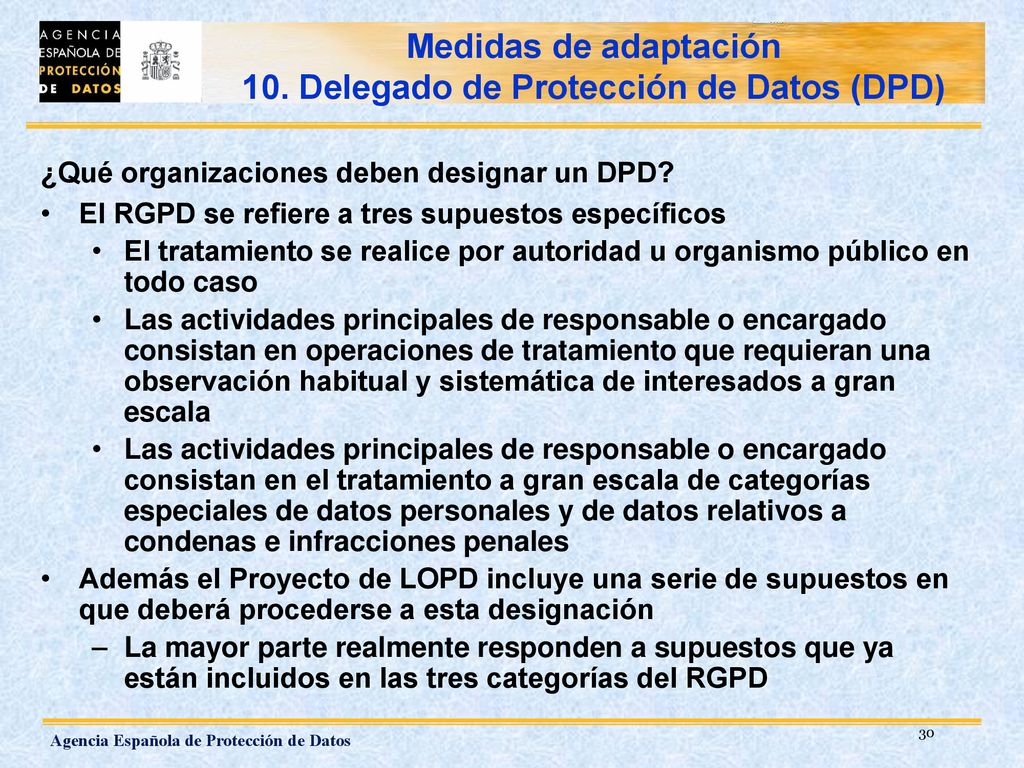 Medidas de adaptación 10. Delegado de Protección de Datos (DPD)