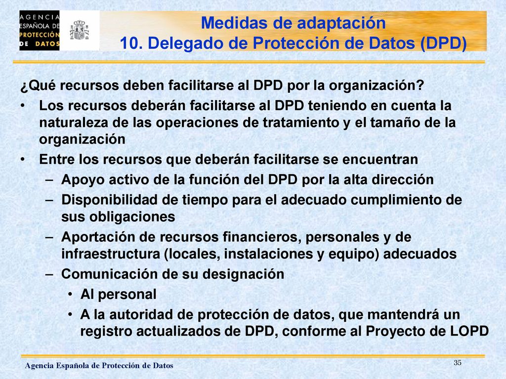 Medidas de adaptación 10. Delegado de Protección de Datos (DPD)