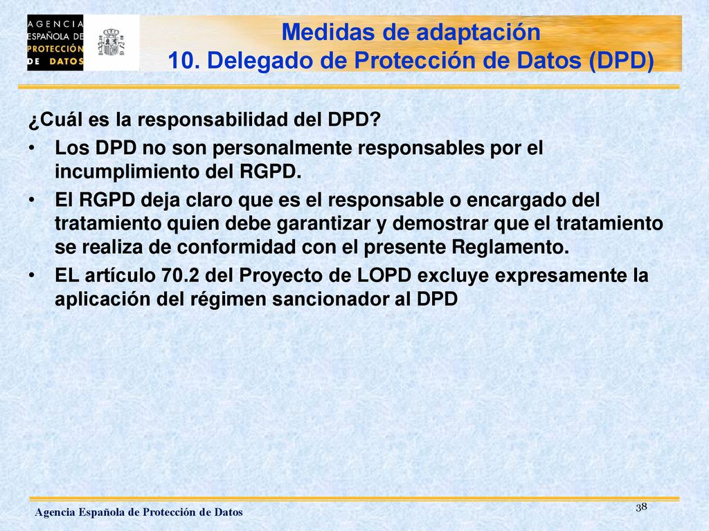 Medidas de adaptación 10. Delegado de Protección de Datos (DPD)