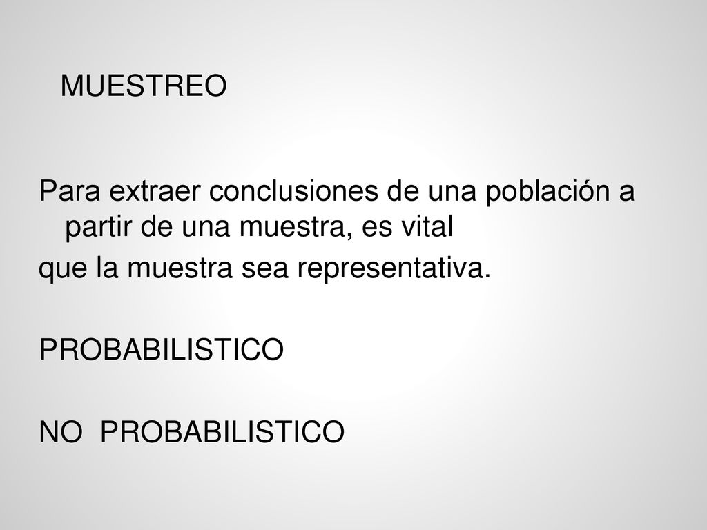 MUESTREO Para extraer conclusiones de una población a partir de una muestra, es vital. que la muestra sea representativa.