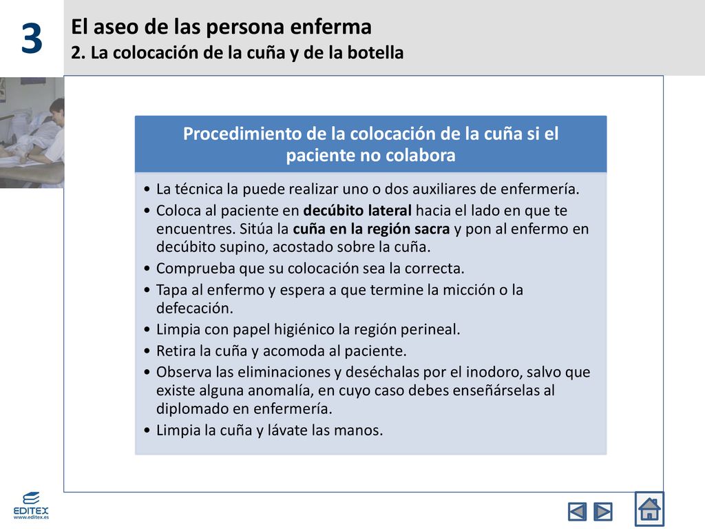 Procedimiento de la colocación de la cuña si el paciente no colabora