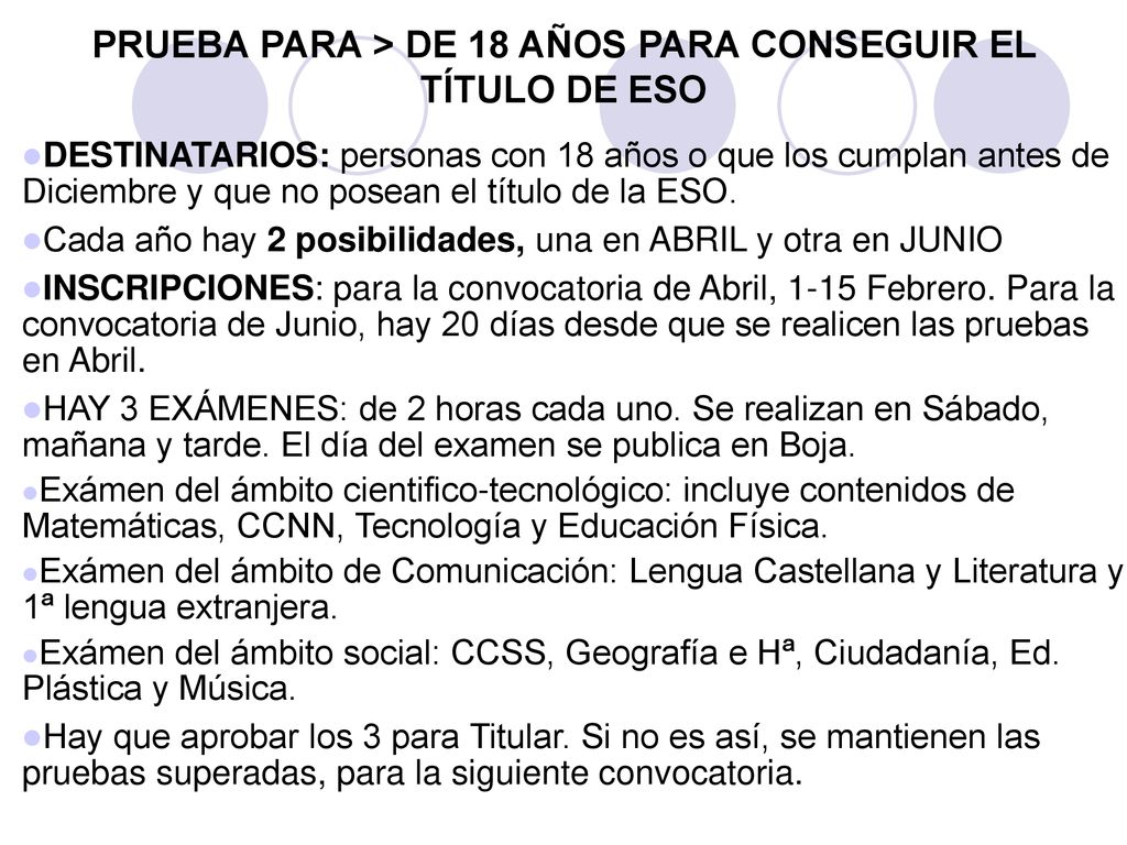 PRUEBA PARA > DE 18 AÑOS PARA CONSEGUIR EL TÍTULO DE ESO