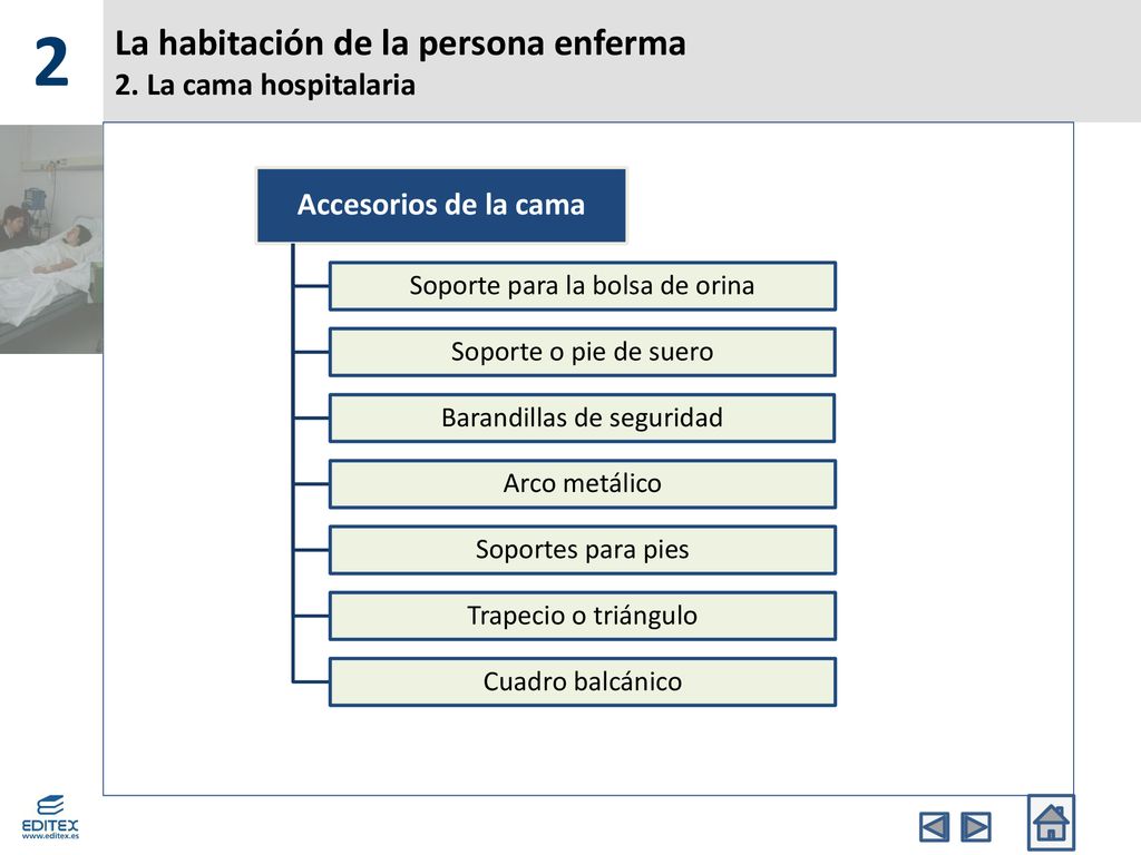 La habitación de la persona enferma 2. La cama hospitalaria