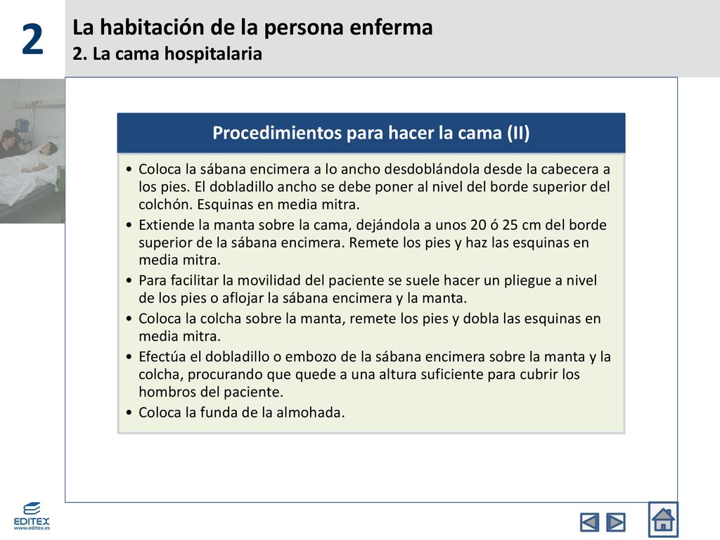La habitación de la persona enferma 2. La cama hospitalaria
