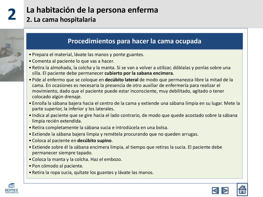 La habitación de la persona enferma 2. La cama hospitalaria