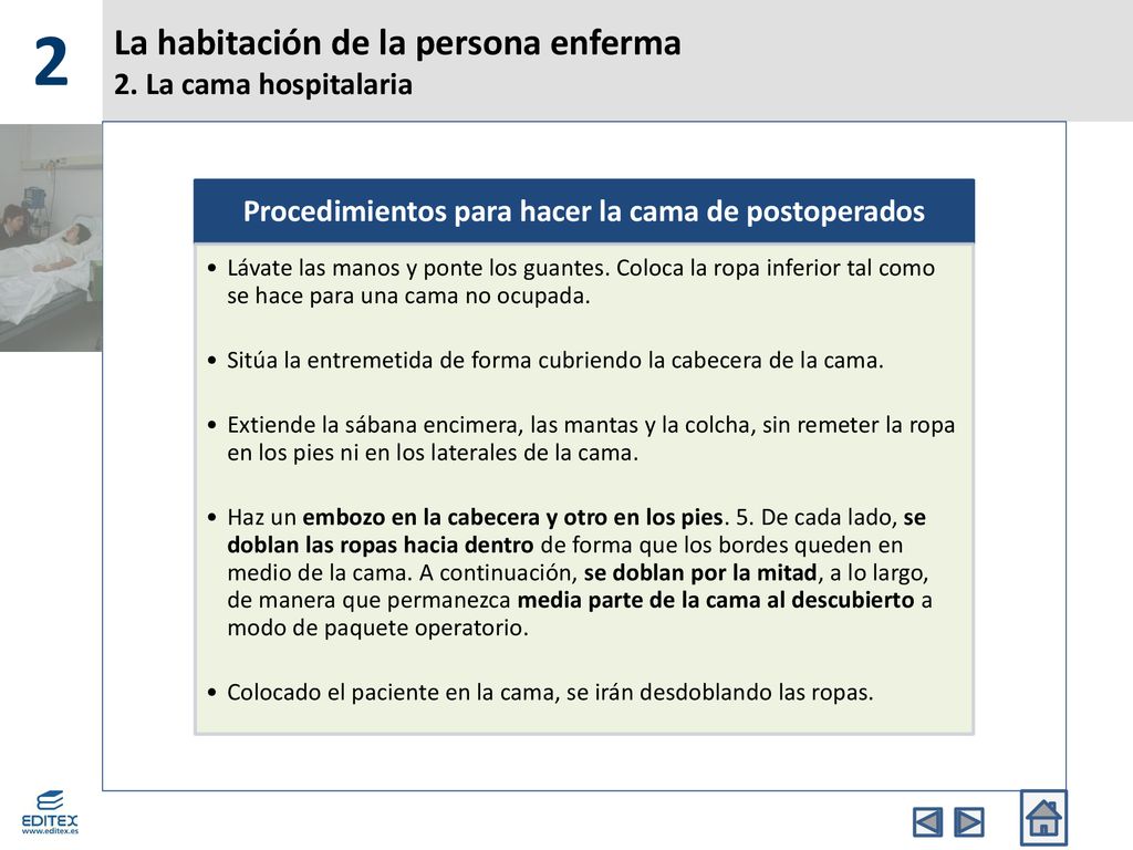 La habitación de la persona enferma 2. La cama hospitalaria