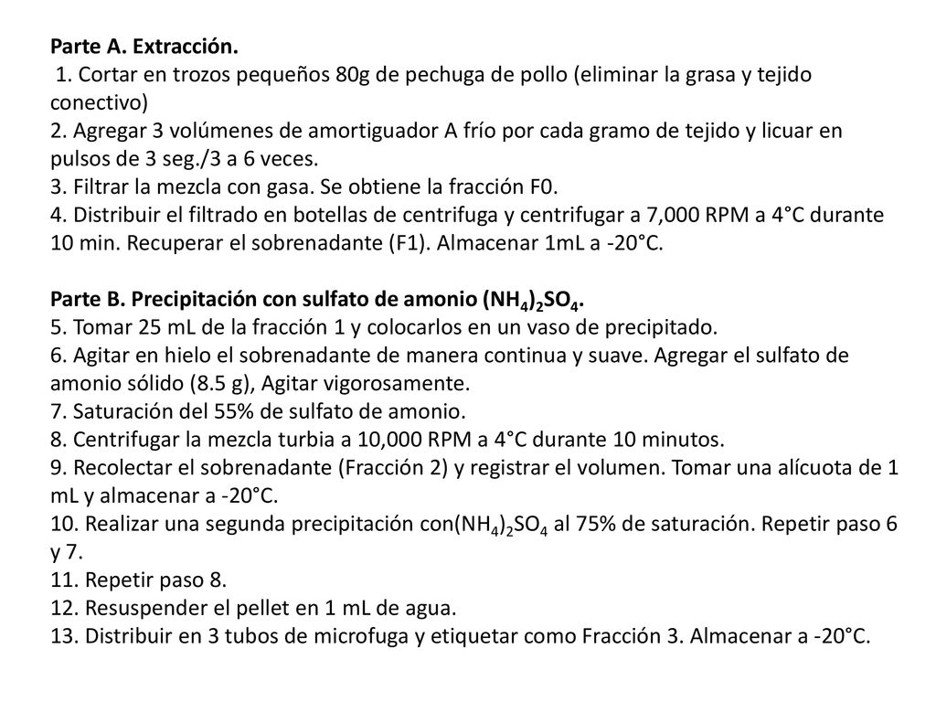 Parte A. Extracción. 1. Cortar en trozos pequeños 80g de pechuga de pollo (eliminar la grasa y tejido conectivo)