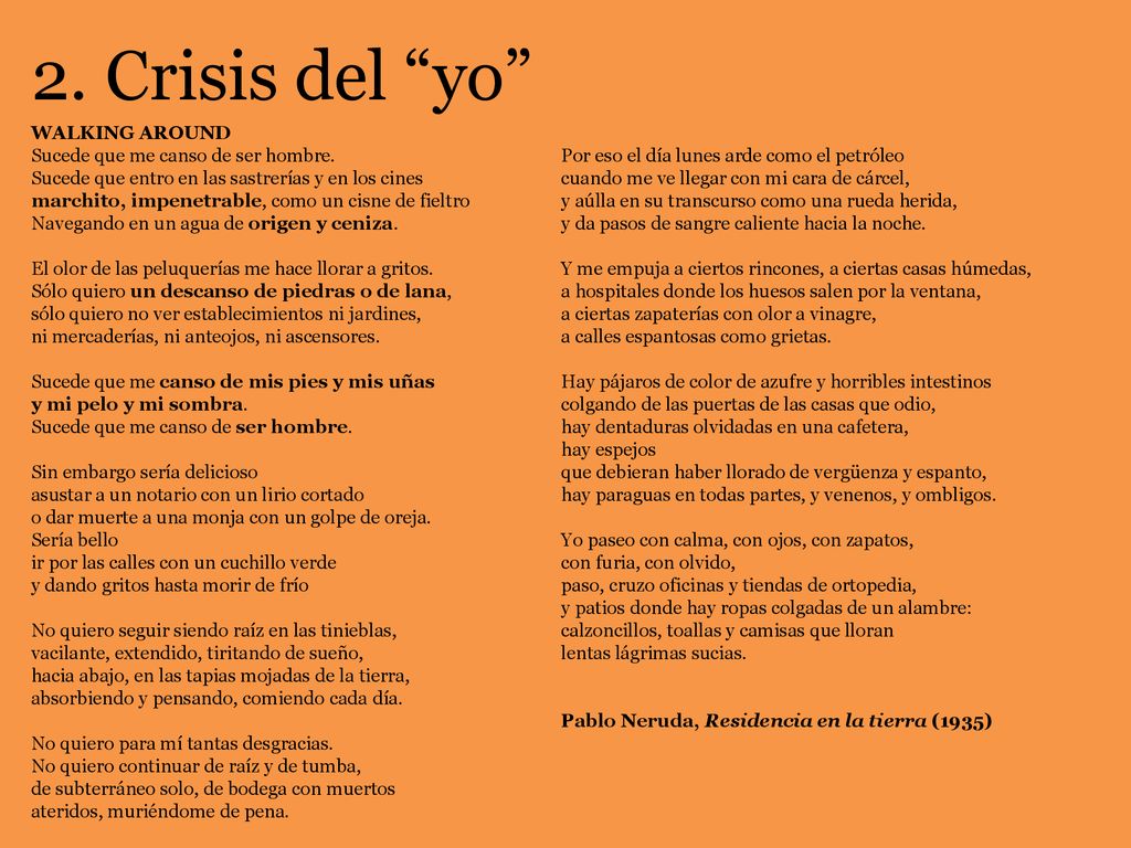 2. Crisis del yo WALKING AROUND Sucede que me canso de ser hombre.
