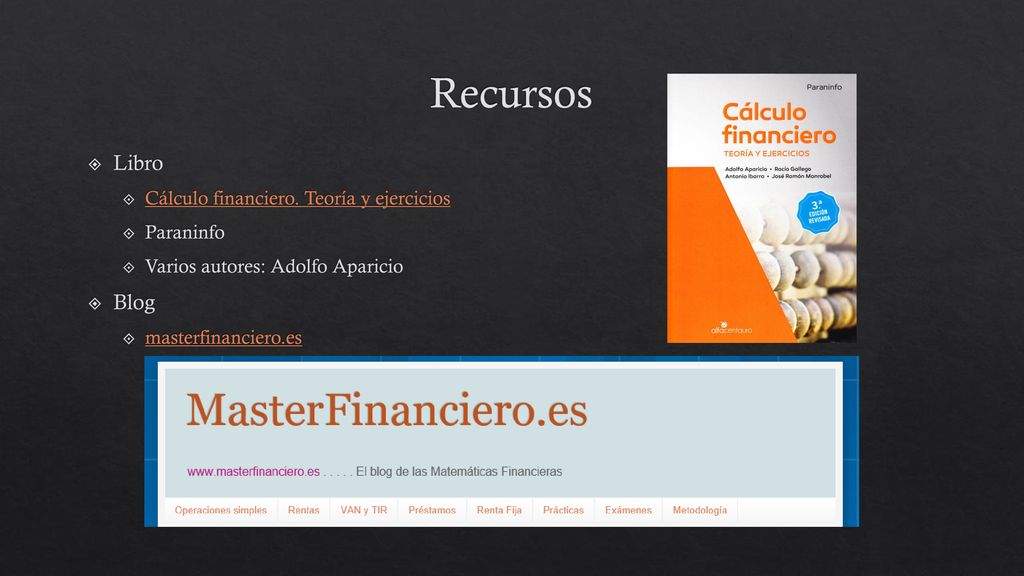 Recursos Libro Blog Cálculo financiero. Teoría y ejercicios Paraninfo