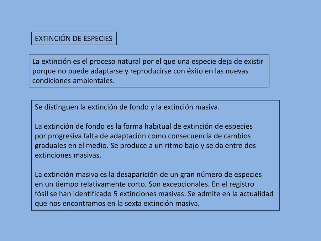 EXTINCIÓN DE ESPECIES La extinción es el proceso natural por el que una especie deja de existir.