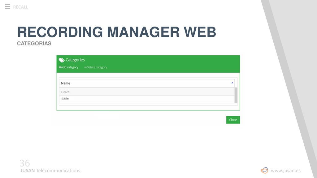 RECORDING MANAGER WEB CATEGORIAS JUSAN Telecommunications