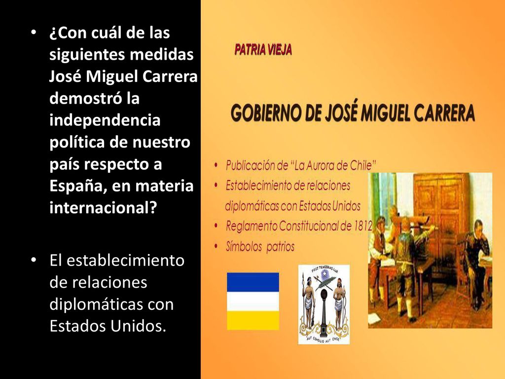 ¿Con cuál de las siguientes medidas José Miguel Carrera demostró la independencia política de nuestro país respecto a España, en materia internacional