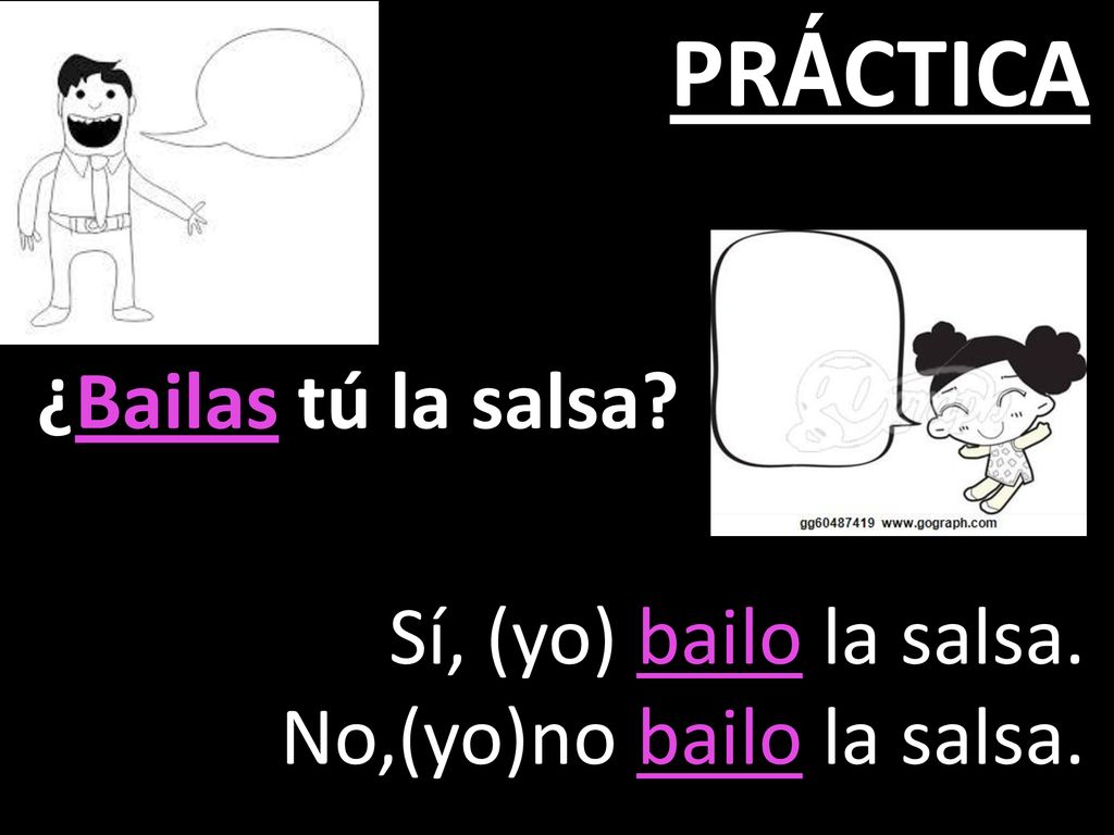PRÁCTICA ¿Bailas tú la salsa Sí, (yo) bailo la salsa.