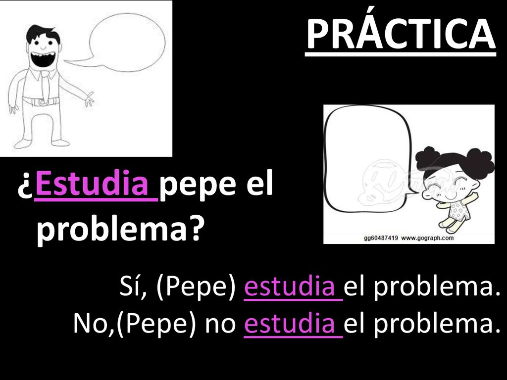 PRÁCTICA ¿Estudia pepe el problema Sí, (Pepe) estudia el problema.