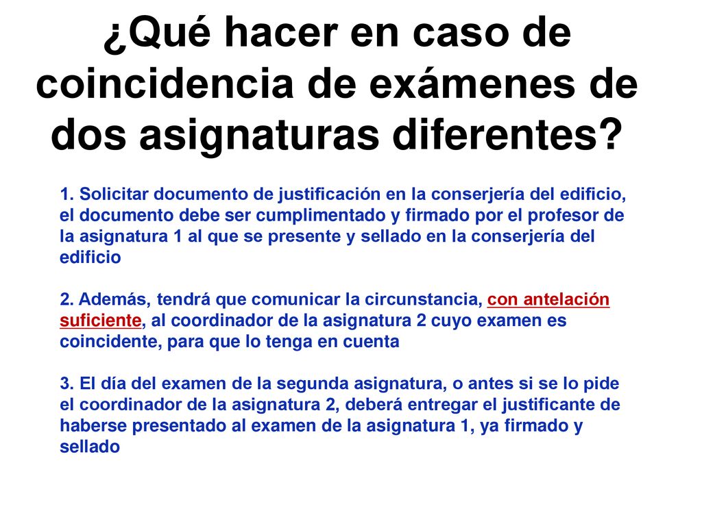 ¿Qué hacer en caso de coincidencia de exámenes de dos asignaturas diferentes