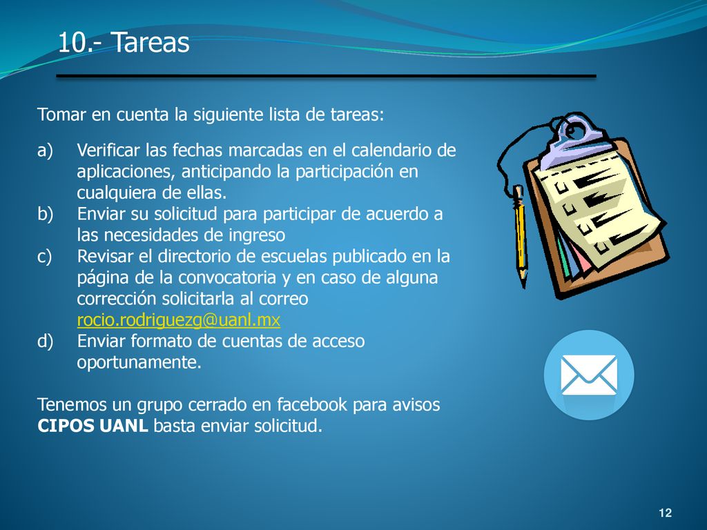 10.- Tareas Tomar en cuenta la siguiente lista de tareas: