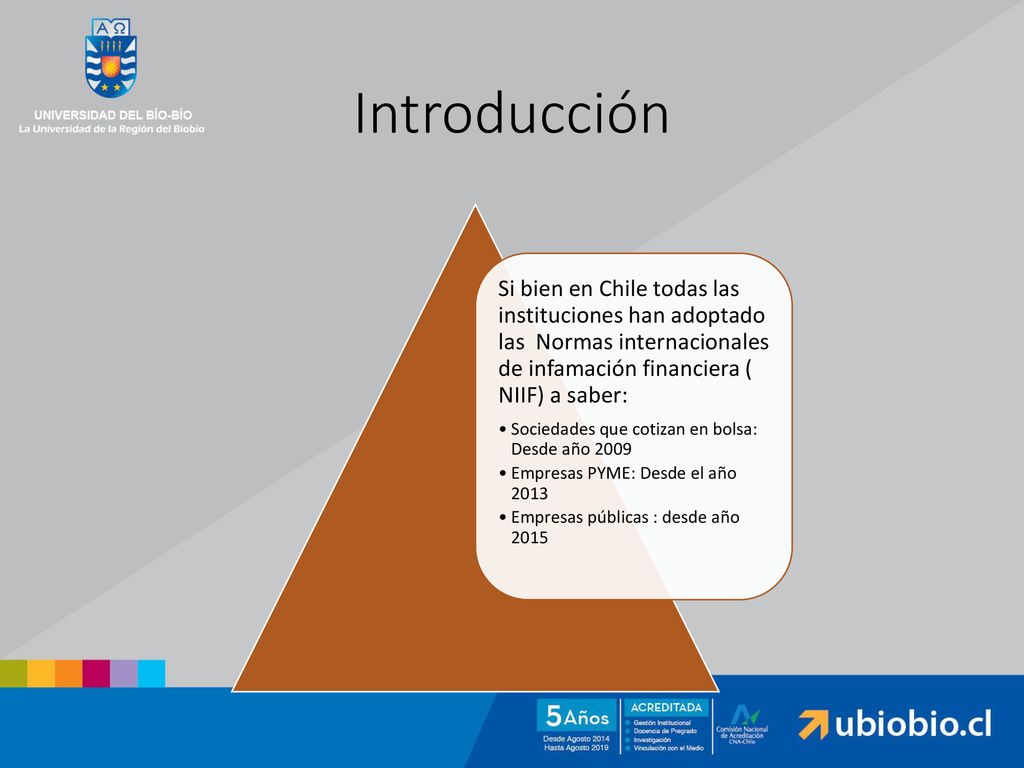 Introducción Si bien en Chile todas las instituciones han adoptado las Normas internacionales de infamación financiera ( NIIF) a saber: