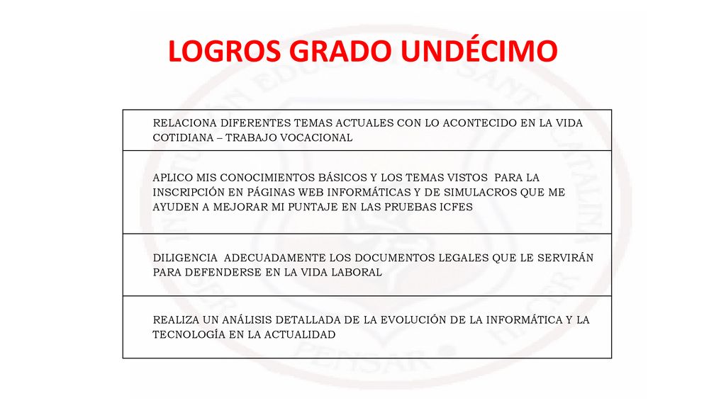 LOGROS GRADO UNDÉCIMO RELACIONA DIFERENTES TEMAS ACTUALES CON LO ACONTECIDO EN LA VIDA COTIDIANA – TRABAJO VOCACIONAL.