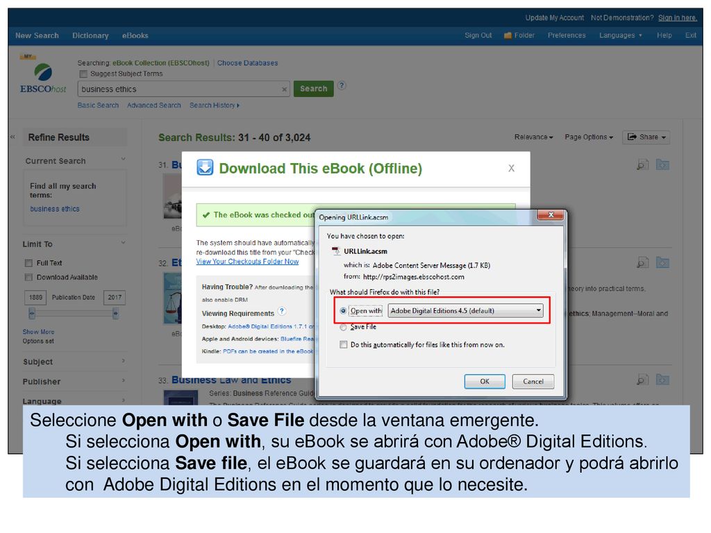 Seleccione Open with o Save File desde la ventana emergente.