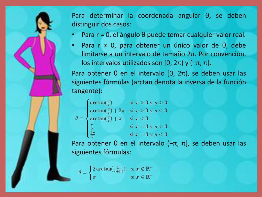 Para determinar la coordenada angular θ, se deben distinguir dos casos: