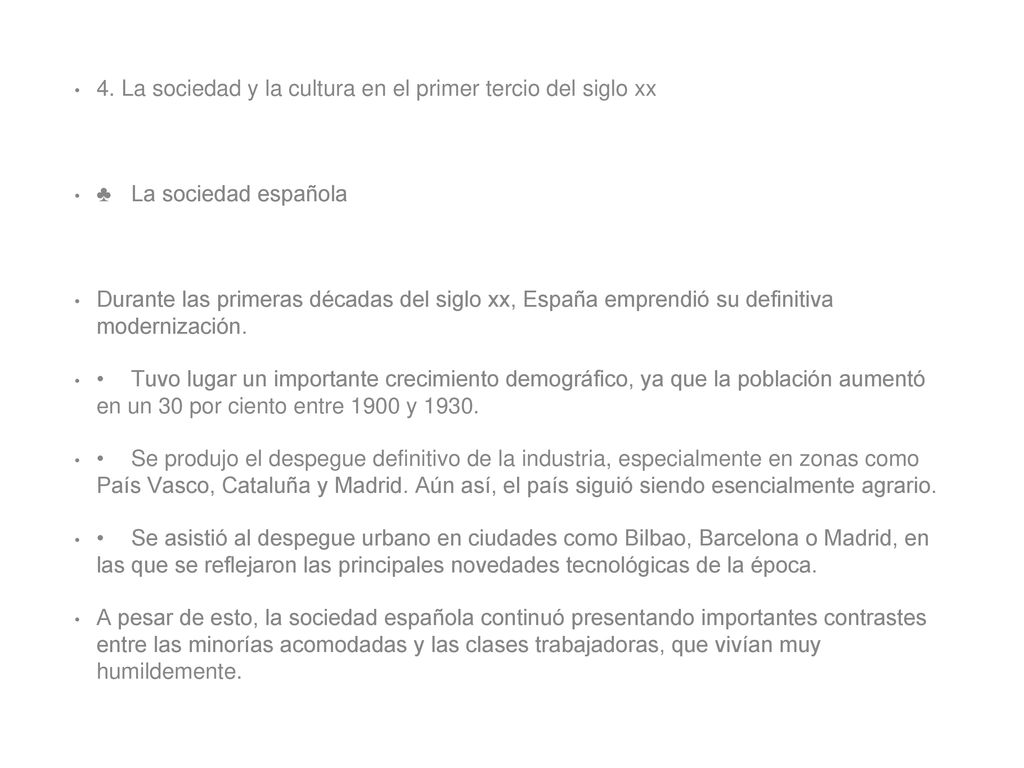 4. La sociedad y la cultura en el primer tercio del siglo xx