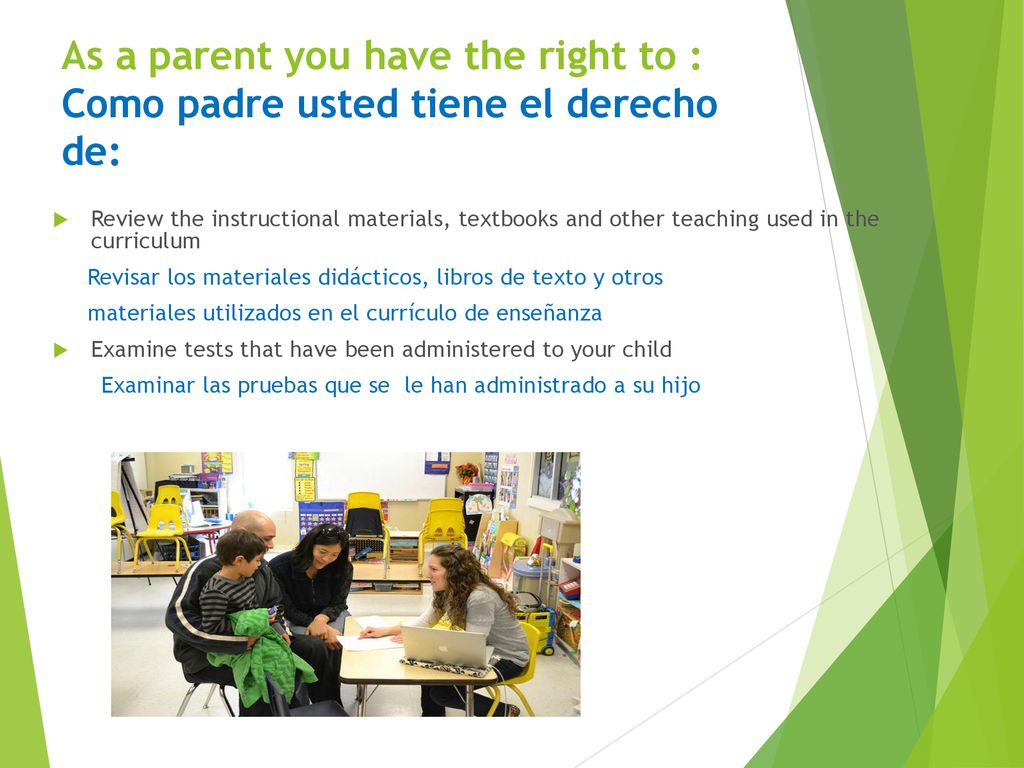 Annual Title I Meeting 2016 As a parent you have the right to : Como padre usted tiene el derecho de: