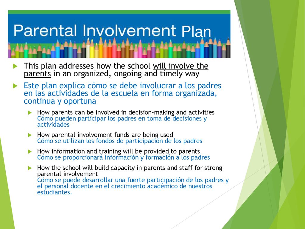 Annual Title I Meeting 2016 Plan. This plan addresses how the school will involve the parents in an organized, ongoing and timely way.